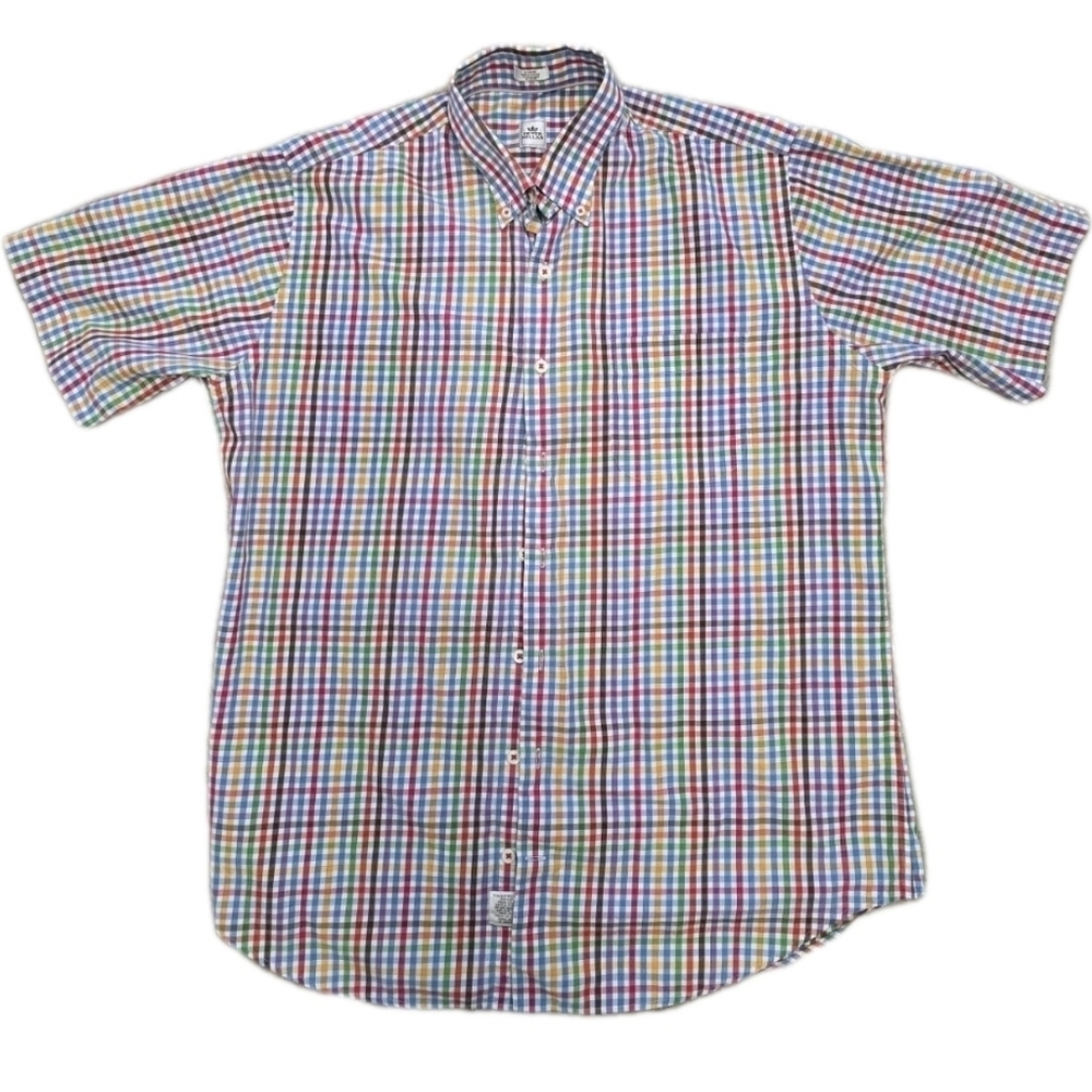 Peter Millar Short Sleeve Button Down Shirt Mens Size Large Multi Colored Stripe